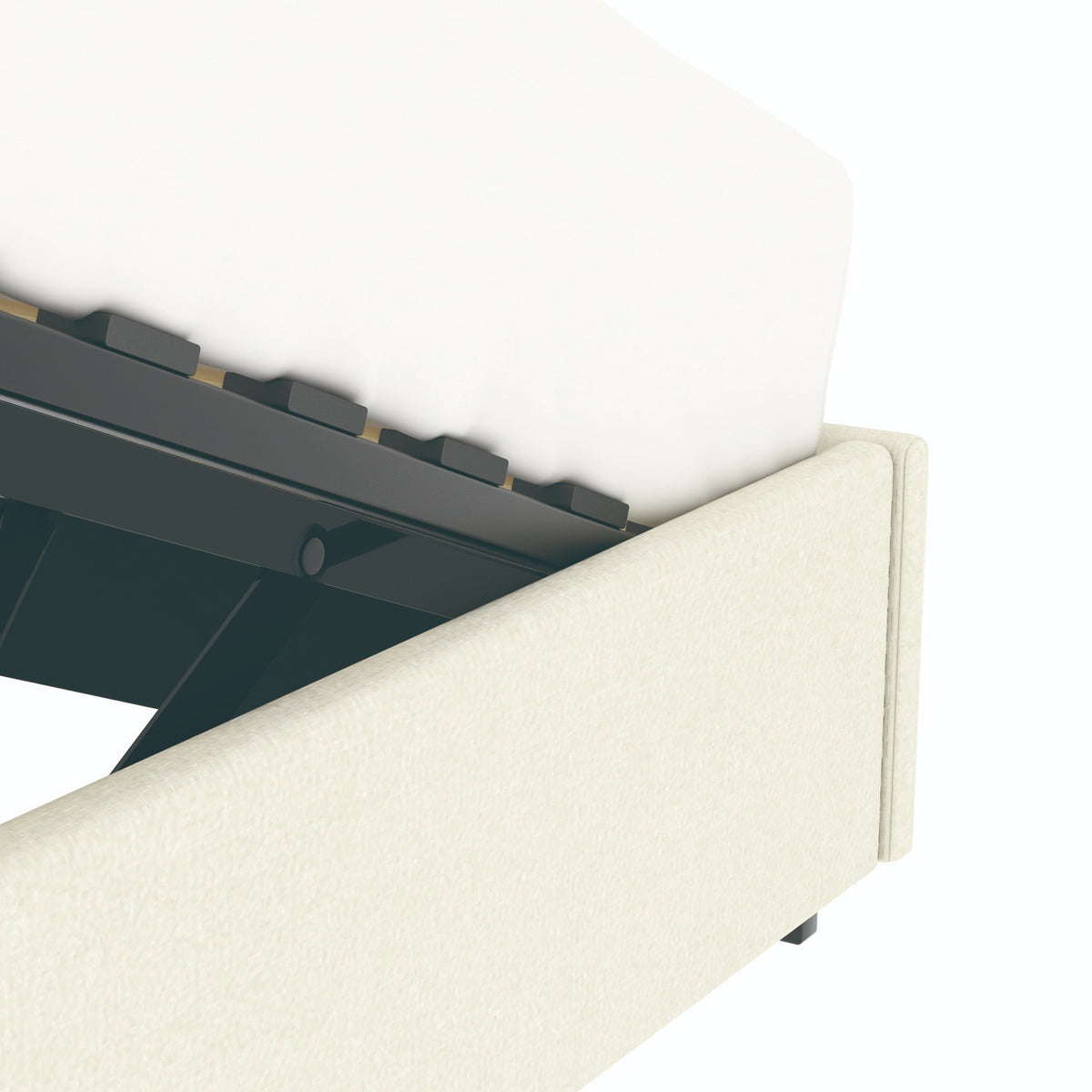 Détail du coffre du lit coffre plateforme 180x200 cm velours beige LANCE avec matelas (non fourni)