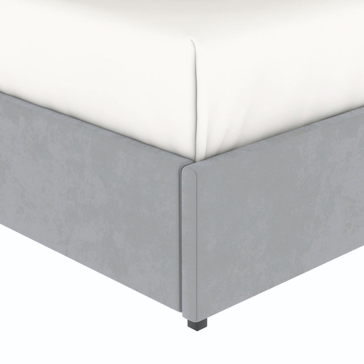 Détail du pied du lit coffre plateforme 180x200 cm velours gris LANCE