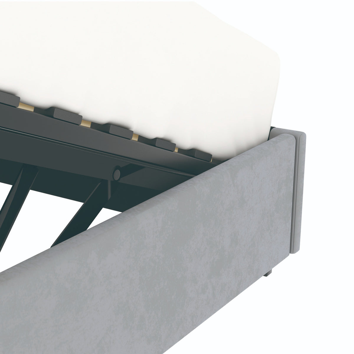Détail du coffre du lit coffre plateforme 90x190 cm velours gris LANCE avec matelas (non fourni)